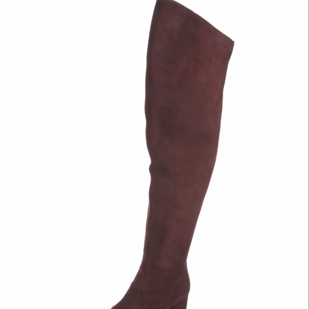 Saint Laurent Over-the-Knee Block Heel Boots in Burgundy Suede - Picture 2 of 6